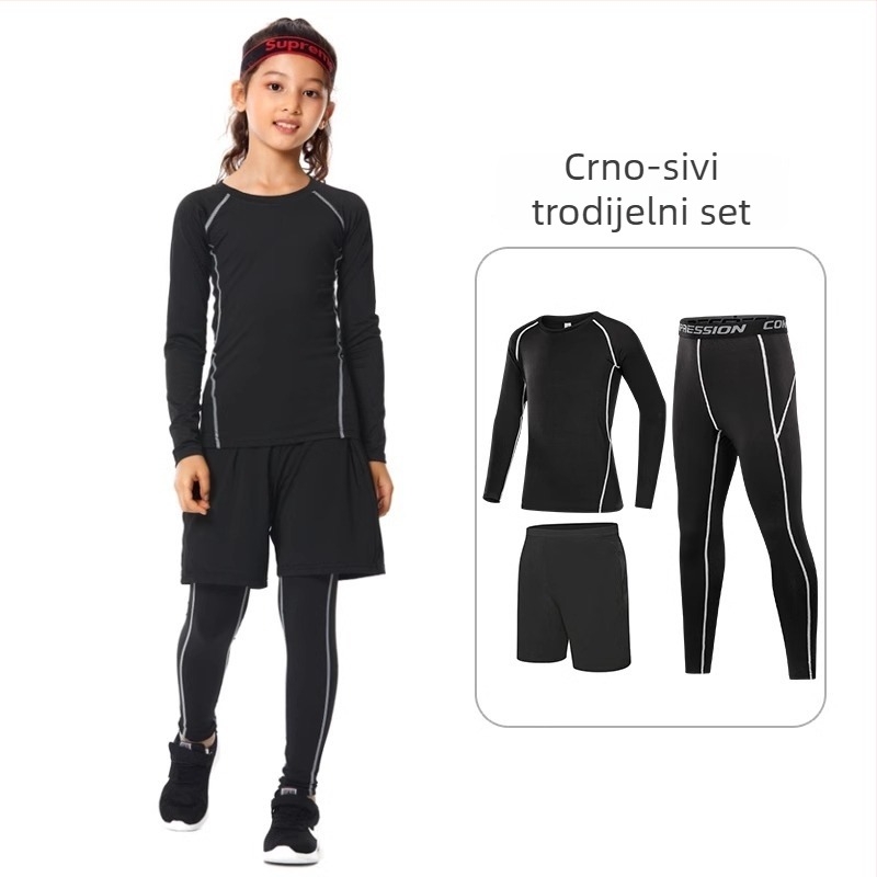Dječji sportski bodisuit set – brzo sušenje, prozračan, dugi rukav, okrugli izrez, spandeks s podstavom mliječne svile