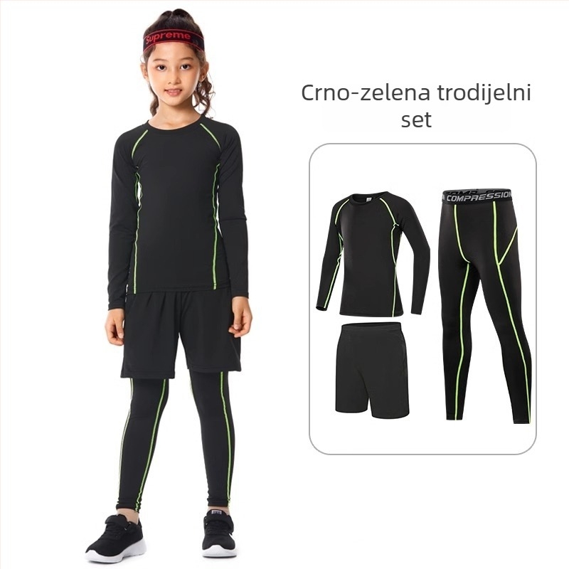 Dječji sportski bodisuit set – brzo sušenje, prozračan, dugi rukav, okrugli izrez, spandeks s podstavom mliječne svile