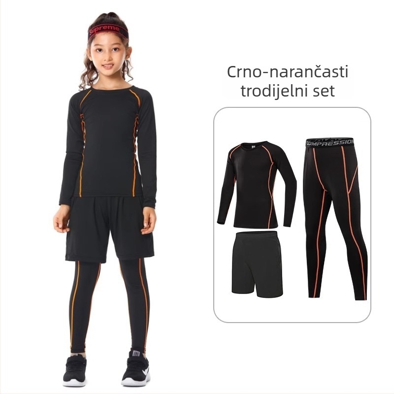 Dječji sportski bodisuit set – brzo sušenje, prozračan, dugi rukav, okrugli izrez, spandeks s podstavom mliječne svile