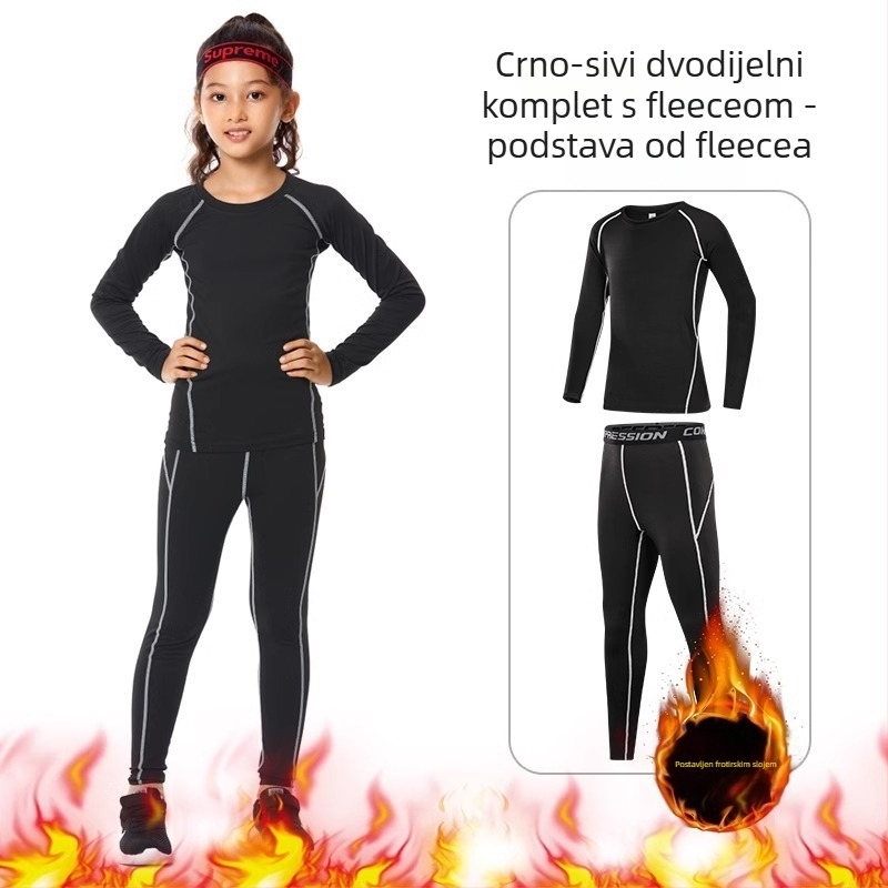 Dječji sportski bodisuit set – brzo sušenje, prozračan, dugi rukav, okrugli izrez, spandeks s podstavom mliječne svile