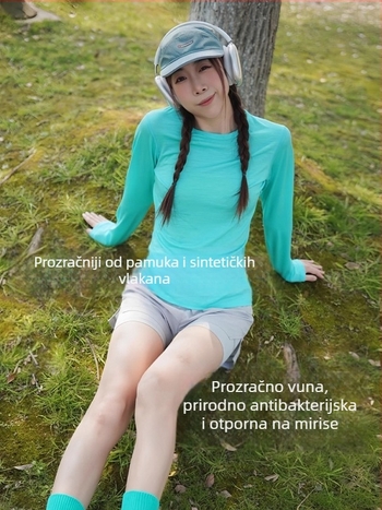 Grey Shell Merino vuna Quick-Dry majica s dugim rukavima za žene – prozračna, za planinarenje i trčanje