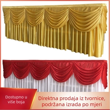 Ledeno-saten stolna suknja s zavjesom za svadbenu tortu i pozornicu