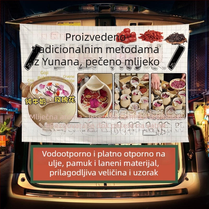 Zimski banner za štand s čajem s mlijekom — plišani pamučni goblen, pravokutni