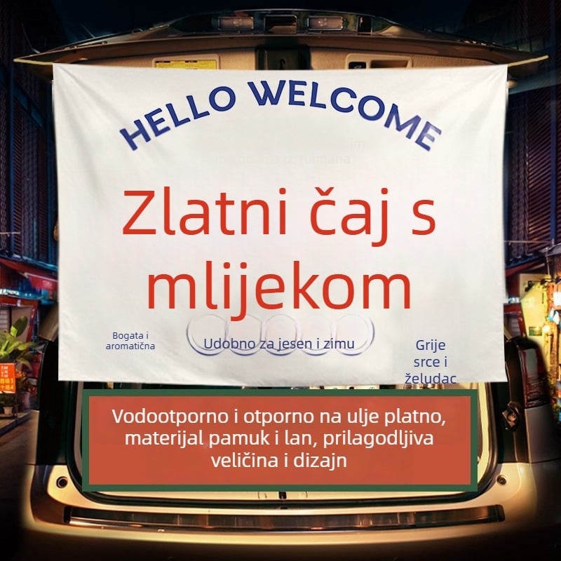 Zimski banner za štand s čajem s mlijekom — plišani pamučni goblen, pravokutni