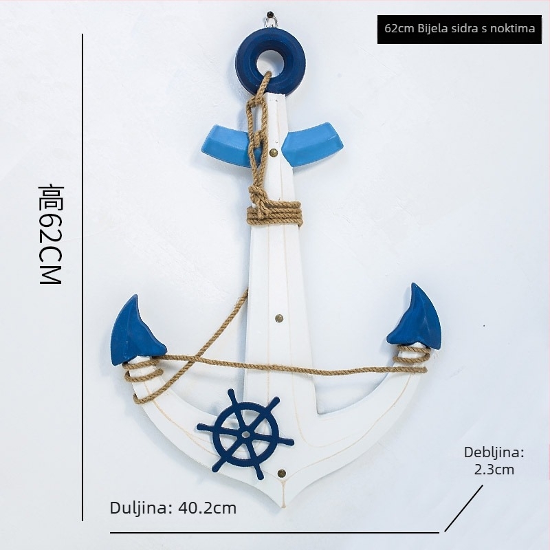 Drvena kotva – zidna dekoracija, mediteranski stil, motiv Welcome, borovo drvo