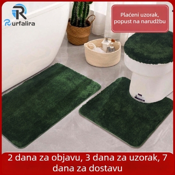 Trojedini set jednofarbnih kupaonskih prostirki, upijajuće i protuklizne, s flokiranom površinom