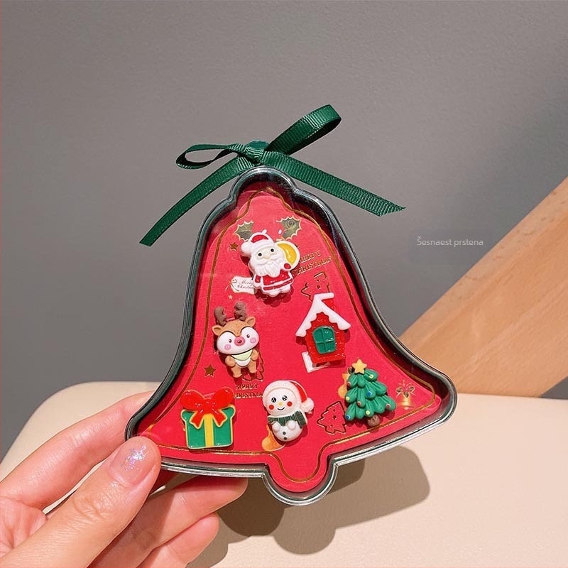 Set nakita: prilagodljivi prsten i naušnice s Djedom Mrazom — božićni stil za djecu, izrađeno od plastike i smole