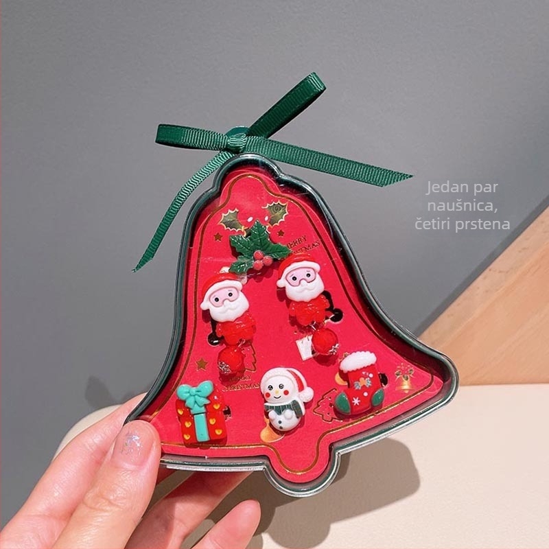 Set nakita: prilagodljivi prsten i naušnice s Djedom Mrazom — božićni stil za djecu, izrađeno od plastike i smole