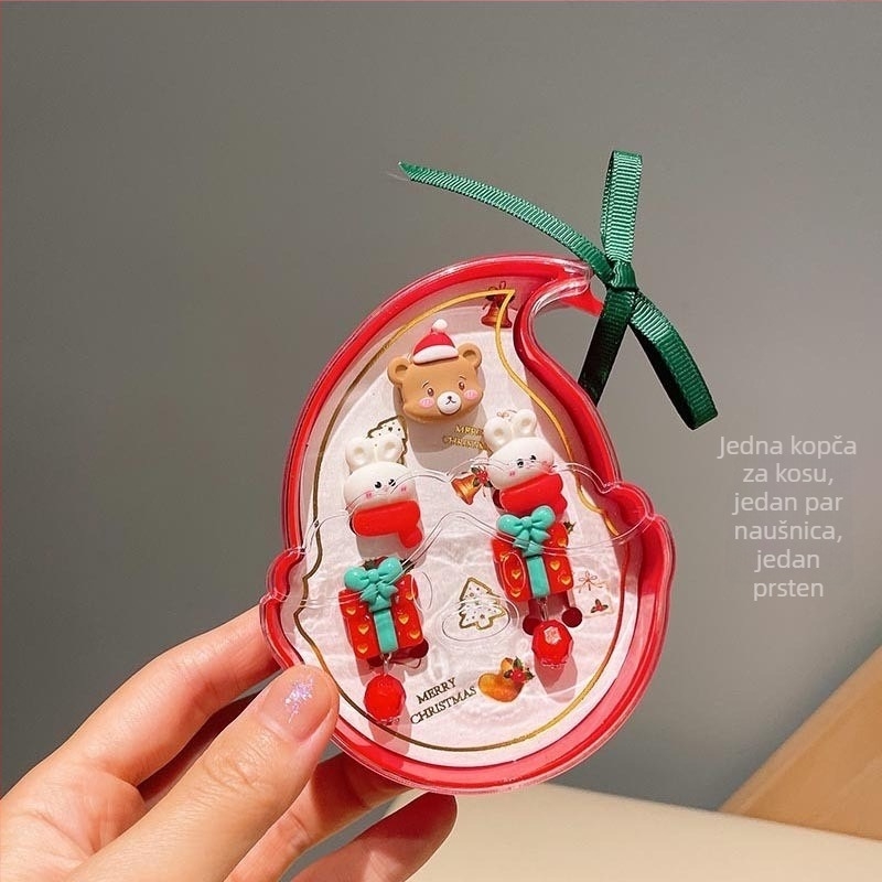 Set nakita: prilagodljivi prsten i naušnice s Djedom Mrazom — božićni stil za djecu, izrađeno od plastike i smole