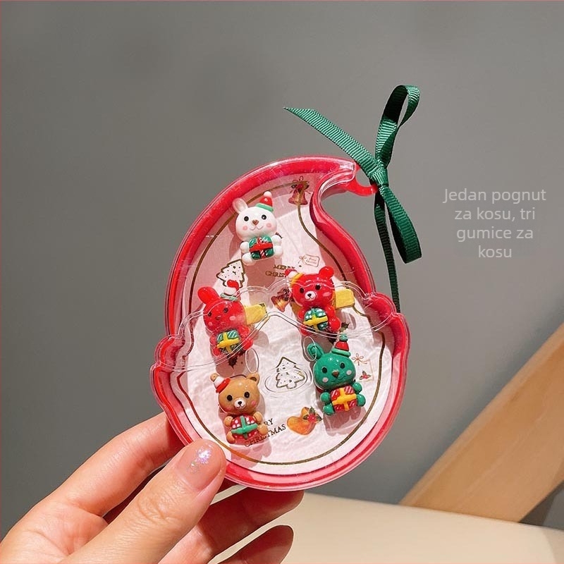 Set nakita: prilagodljivi prsten i naušnice s Djedom Mrazom — božićni stil za djecu, izrađeno od plastike i smole