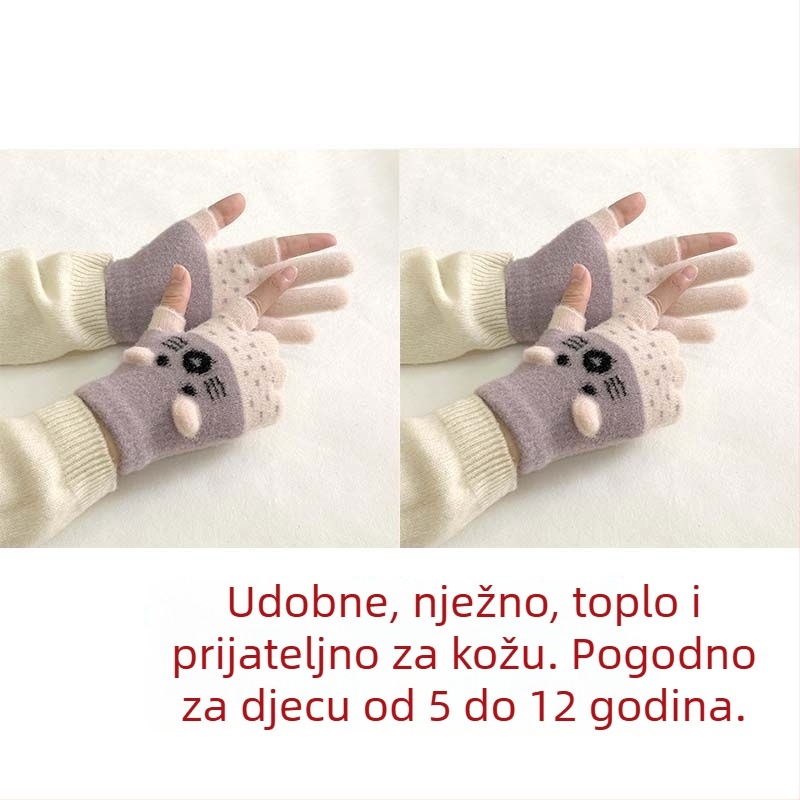 Dječje rukavice s veluru podstavom, dvoprstni dizajn, kompatibilne s dodirnim zaslonom, cartoon stil, za jesen-zimu