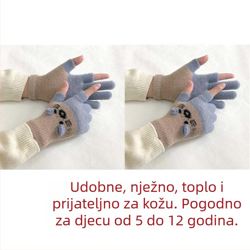 Dječje rukavice s veluru podstavom, dvoprstni dizajn, kompatibilne s dodirnim zaslonom, cartoon stil, za jesen-zimu