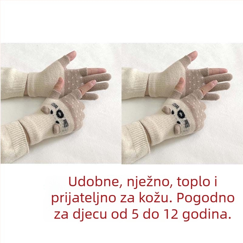 Dječje rukavice s veluru podstavom, dvoprstni dizajn, kompatibilne s dodirnim zaslonom, cartoon stil, za jesen-zimu