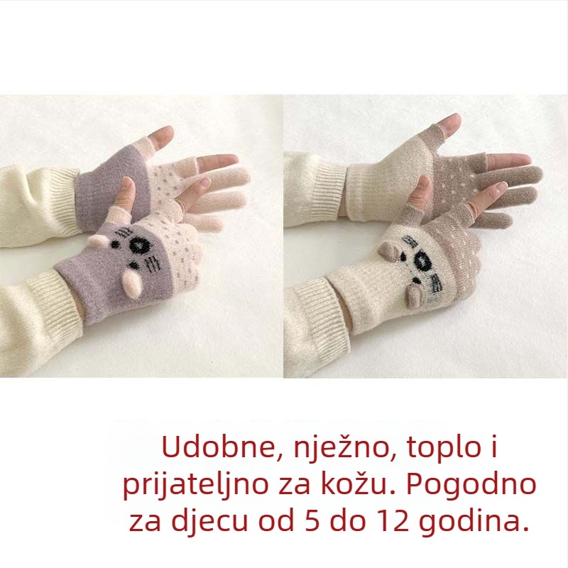 Dječje rukavice s veluru podstavom, dvoprstni dizajn, kompatibilne s dodirnim zaslonom, cartoon stil, za jesen-zimu
