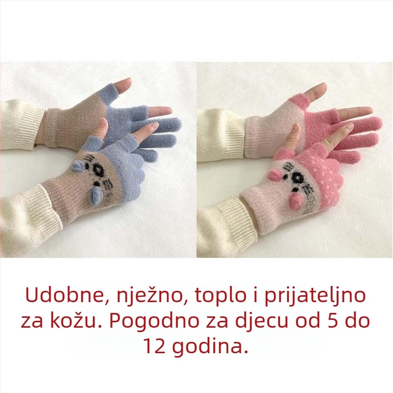 Dječje rukavice s veluru podstavom, dvoprstni dizajn, kompatibilne s dodirnim zaslonom, cartoon stil, za jesen-zimu