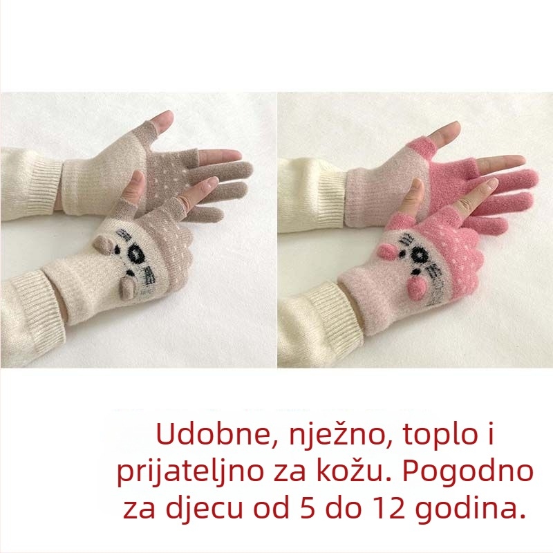 Dječje rukavice s veluru podstavom, dvoprstni dizajn, kompatibilne s dodirnim zaslonom, cartoon stil, za jesen-zimu