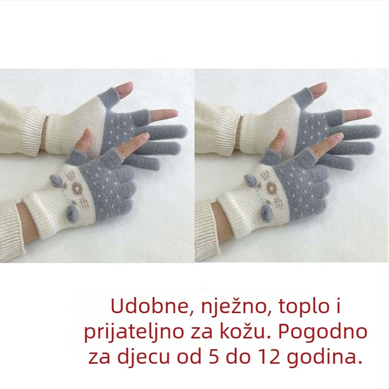 Dječje rukavice s veluru podstavom, dvoprstni dizajn, kompatibilne s dodirnim zaslonom, cartoon stil, za jesen-zimu