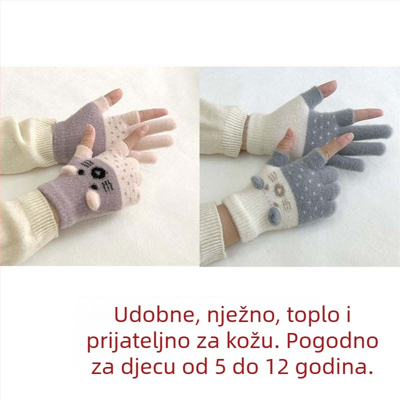Dječje rukavice s veluru podstavom, dvoprstni dizajn, kompatibilne s dodirnim zaslonom, cartoon stil, za jesen-zimu