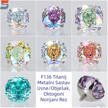 Tusmao naušnice od titanijske legure – Oktagonalni cirkonij kamen, Geometrijski, Dijamantnom ugradnjom, Unisex