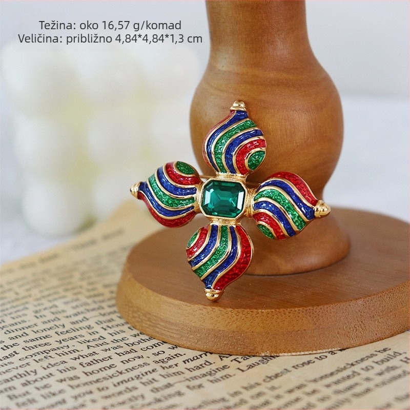 Ženska broš s cirkon kamenjem, retro elegantan stil, oblik cvijeta, elektroplatiranje, dekorativni dodatak za odjeću