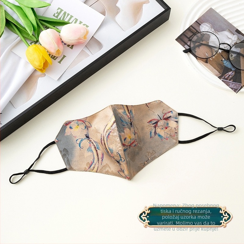 Maska za zaštitu od sunca, prozračna, dvostruka pamučna maska, imitacija svile, nacionalni stil (prozračna, otporna na vjetar, UV zaštita, dvostruka pamučna maska, imitacija svile)