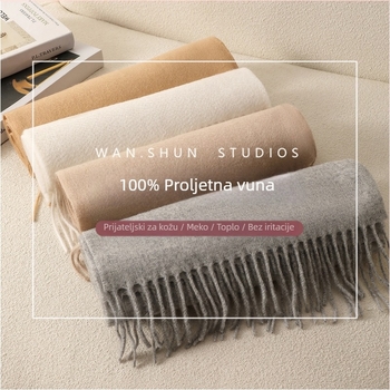 Ženski šal od 100% vune, obična tkanina, čuva toplinu, jesenki stil, elegantan i poslovan stil, svestran dodatak, uzorak vodnih valova s resicama