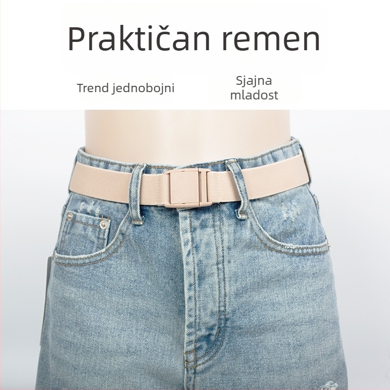 Elastični pojas s plastičnom kopčom, podesiva duljina, svestran i moderan unisex jednobojni dizajn