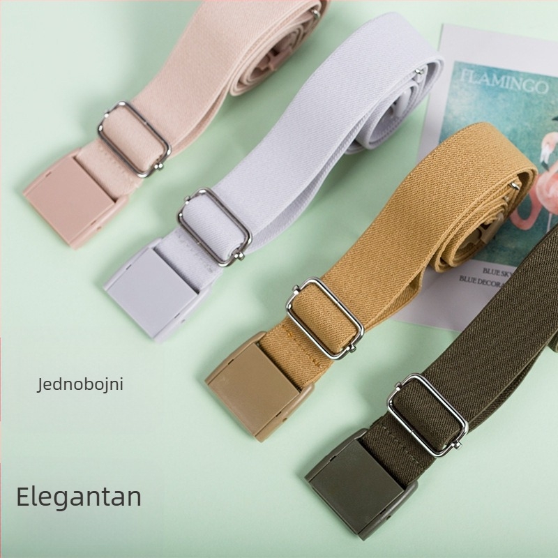 Elastični pojas s plastičnom kopčom, podesiva duljina, svestran i moderan unisex jednobojni dizajn