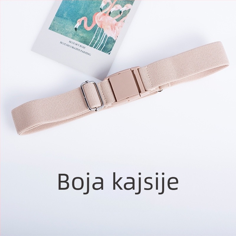 Elastični pojas s plastičnom kopčom, podesiva duljina, svestran i moderan unisex jednobojni dizajn