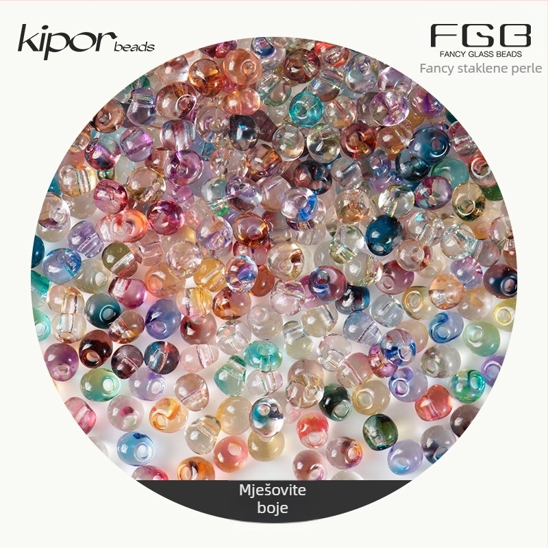 FGB višebojne staklene perle promjera 4 mm, dvobojne gradijentne kapljice za DIY nakit, prozirne miješane perle