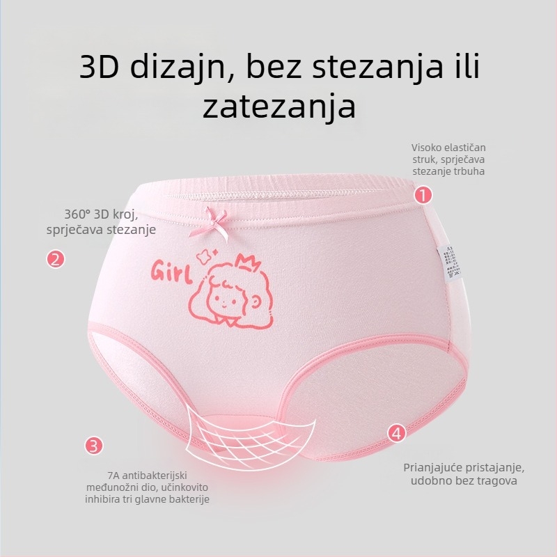 Dječje pamukaste gaćice za djevojčice, Klasa A, 6-12 godina, srednji pojas, udobne, bez stezanja