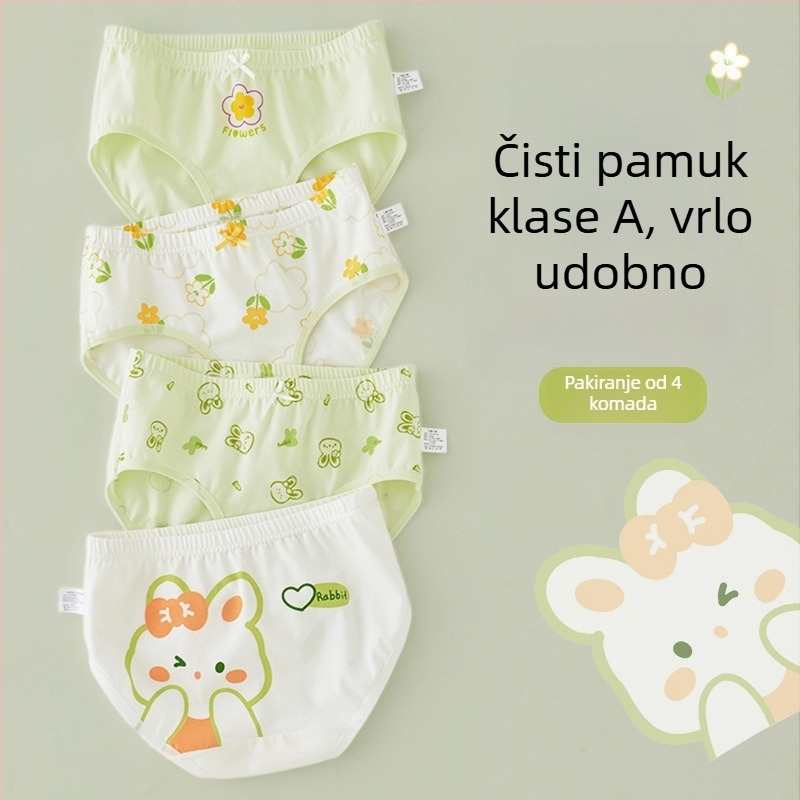 Dječje pamukaste gaćice za djevojčice, Klasa A, 6-12 godina, srednji pojas, udobne, bez stezanja