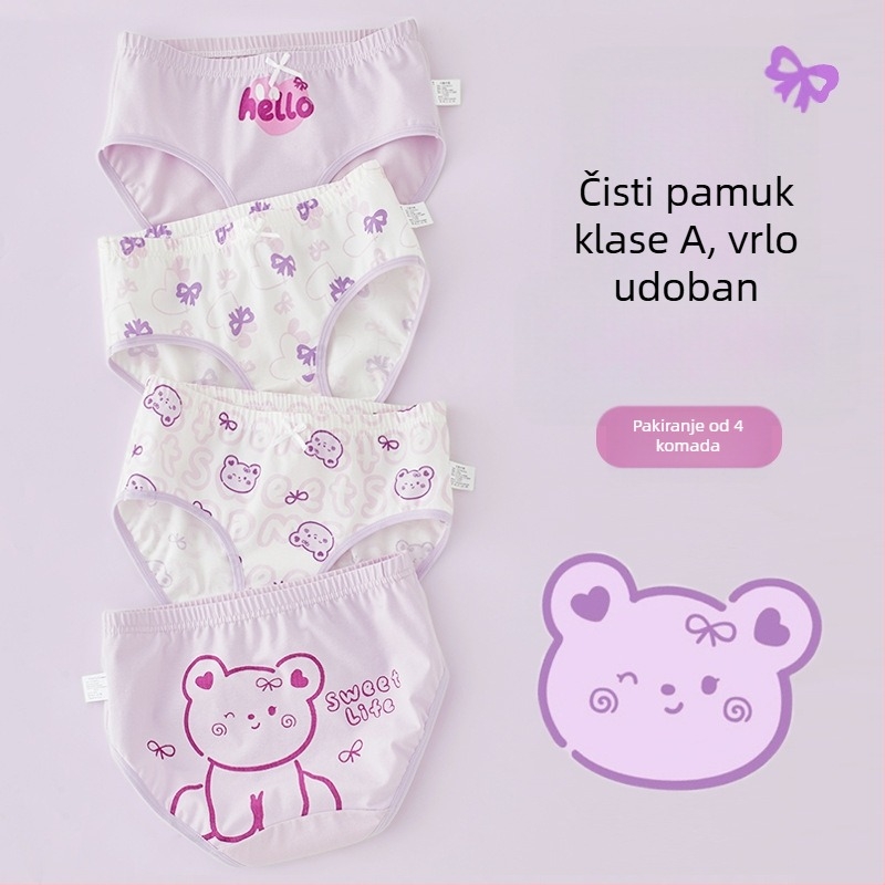 Dječje pamukaste gaćice za djevojčice, Klasa A, 6-12 godina, srednji pojas, udobne, bez stezanja