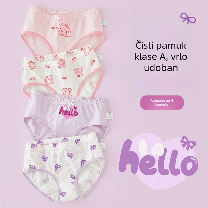 Dječje pamukaste gaćice za djevojčice, Klasa A, 6-12 godina, srednji pojas, udobne, bez stezanja