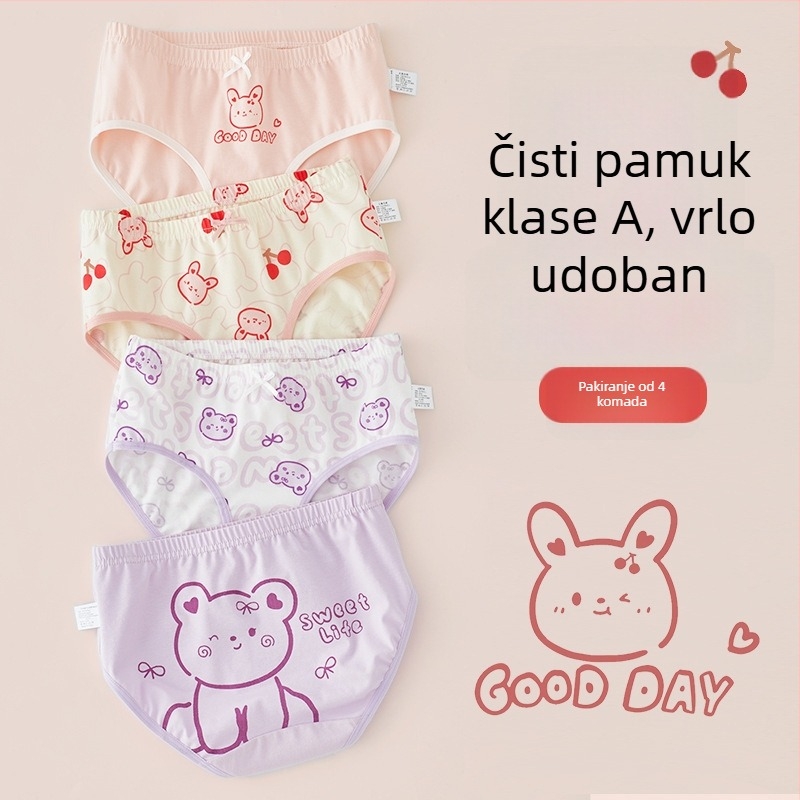 Dječje pamukaste gaćice za djevojčice, Klasa A, 6-12 godina, srednji pojas, udobne, bez stezanja