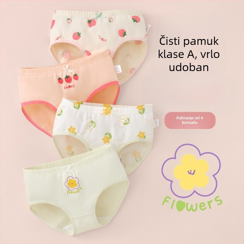Dječje pamukaste gaćice za djevojčice, Klasa A, 6-12 godina, srednji pojas, udobne, bez stezanja
