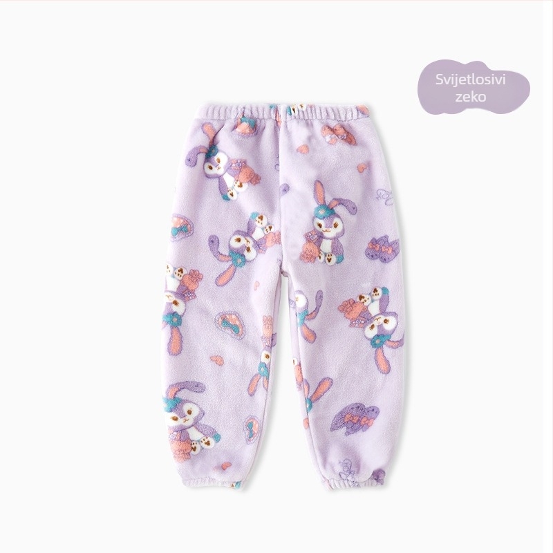 Dječje hlače s flis podstavom koral velvet, 100% poliester, srednji pojas, dužina hlača, mekana obrada (koral velvet; 100% poliester; srednji pojas; dužina hlača; mekana obrada)