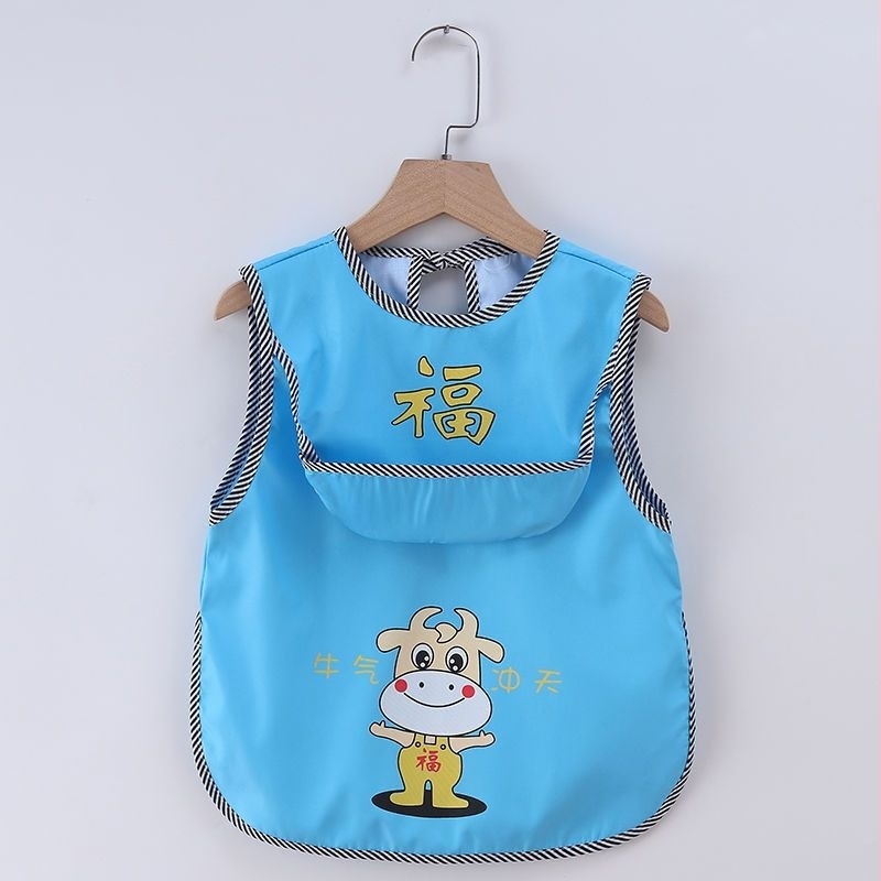 Bezrukavni hranidbeni bib za djecu - karikatura uzorak, mješavina poliestera i pamuka, unisex, uzrast 1–3 godine (Karikatura uzorak; Mješavina poliestera i pamuka; Unisex; Uzrast 1–3 godine)