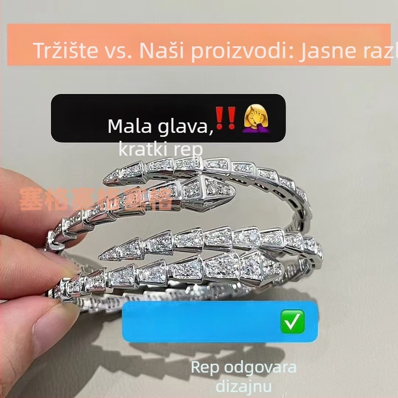 Zmijski narukvica s dijamantima, otvorena glavna zmije, više krugova, 18K premaz (Materijal: V gold; Obrada: Dijamant; Podrijetlo: Guangzhou; Godina: Jesen 2023; Stil: Lagani luksuz)