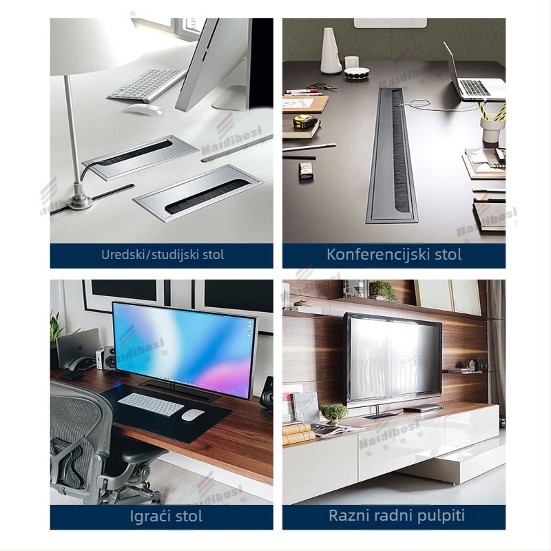 Haidi bos Hdbs kutija za provlačenje kablova s četkom za stolno korištenje - aluminijska legura, moderan minimalistički dizajn