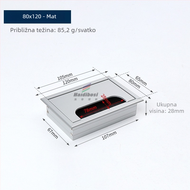 Haidi bos Hdbs kutija za provlačenje kablova s četkom za stolno korištenje - aluminijska legura, moderan minimalistički dizajn