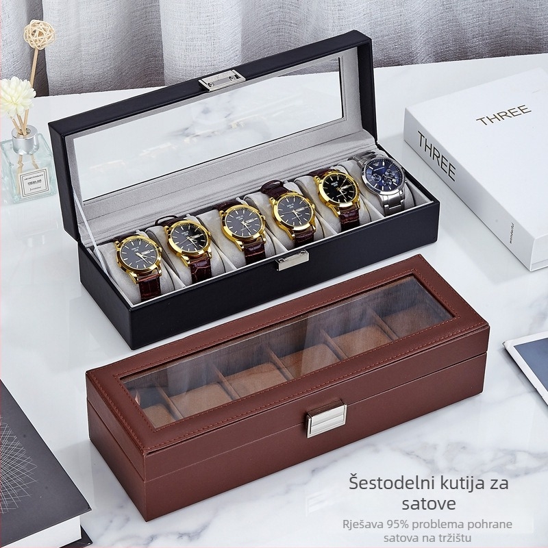 Kožna kutija za satove s 1 odjelom i prozirnim poklopom za izlaganje, kućna upotreba, težina 246 g