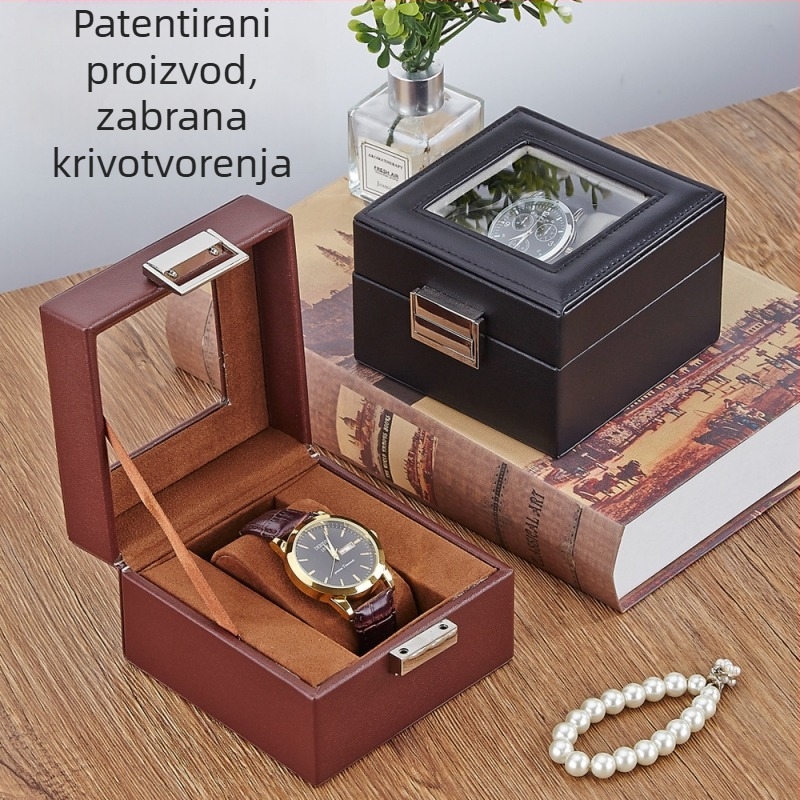 Kožna kutija za satove s 1 odjelom i prozirnim poklopom za izlaganje, kućna upotreba, težina 246 g
