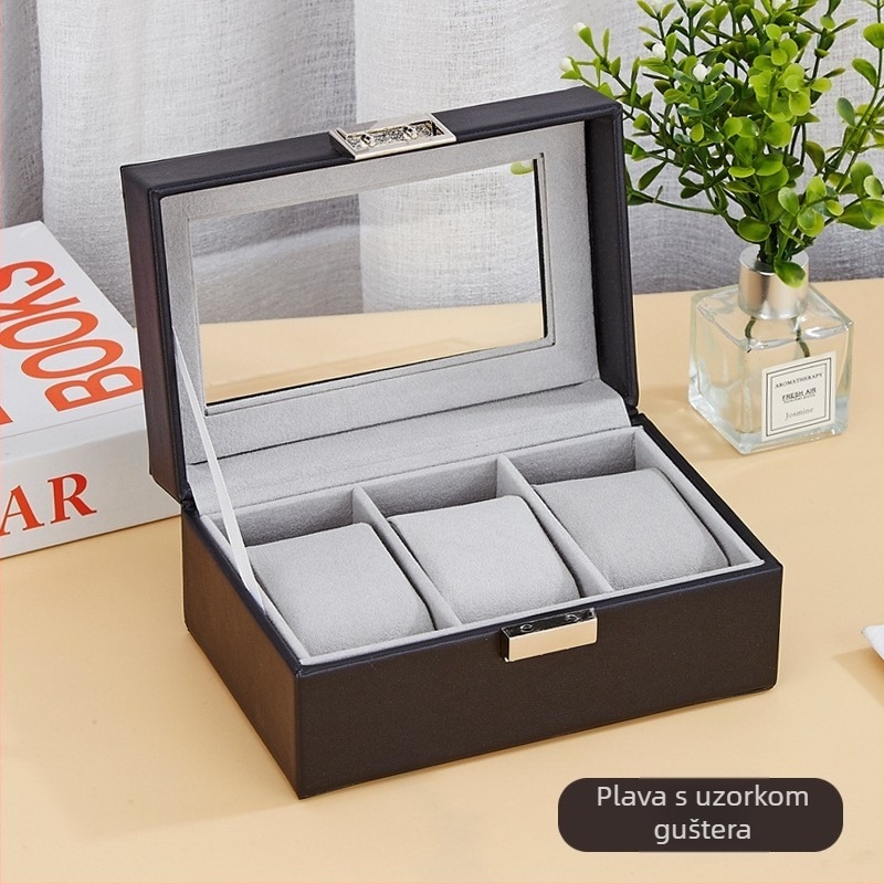 Kožna kutija za satove s 1 odjelom i prozirnim poklopom za izlaganje, kućna upotreba, težina 246 g