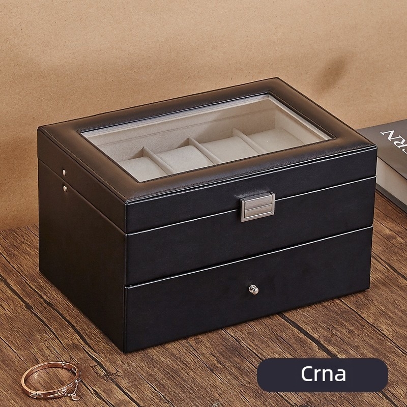 Kožna kutija za satove s 1 odjelom i prozirnim poklopom za izlaganje, kućna upotreba, težina 246 g