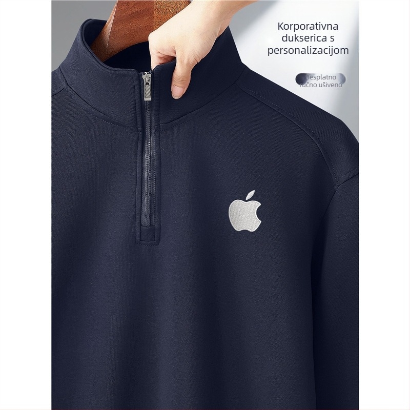 Majica-sweatshirt s stojećim ovratnikom i poluzipom, otisak logotipa, pamukova mješavina, široki kroj