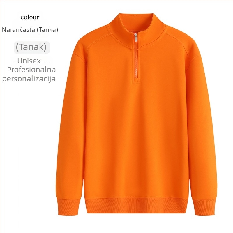 Majica-sweatshirt s stojećim ovratnikom i poluzipom, otisak logotipa, pamukova mješavina, široki kroj