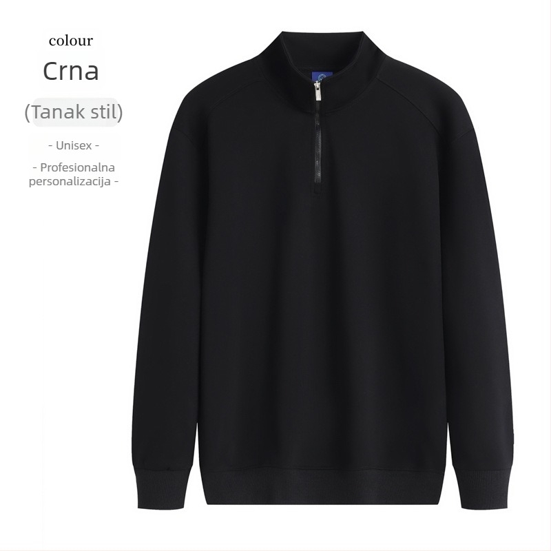Majica-sweatshirt s stojećim ovratnikom i poluzipom, otisak logotipa, pamukova mješavina, široki kroj