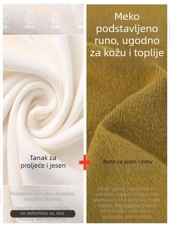 Ženski modalni top s okruglim izrezom, dugim rukavima, plus veličina, uski kroj, jednobojne boje, za slojevito nošenje