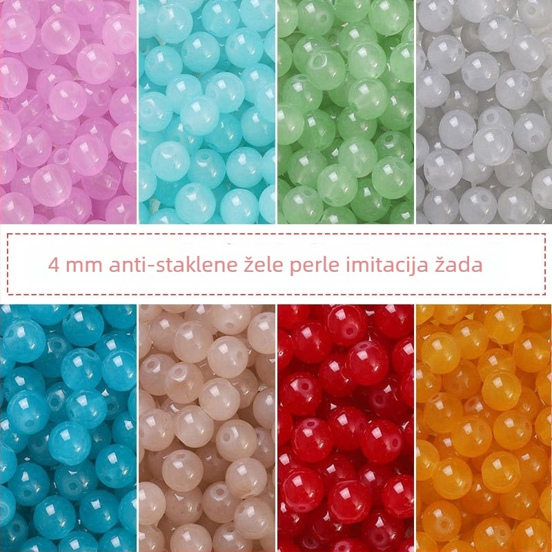 Staklene želatino perle jedne boje, imitacija jadeita, okrugle labave perle za DIY ogrlice i narukvice